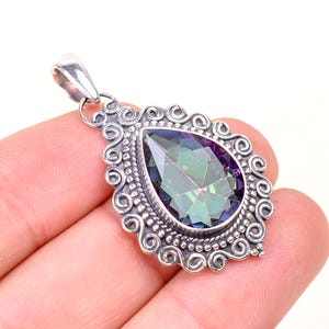 Rainbow Mystic Fire Topaz 925 Sterling Silver Pendant, Gemstone Pendant, Elegant Pendant, Unique Pendant, Handmade Pendant, Anniversary Gift