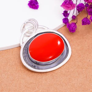 Red Coral 925 Sterling Silver Pendant, Gemstone Pendant, Handmade Pendant, Beautiful Pendant, Designer Pendant, Birthday Gift, Gift For Her
