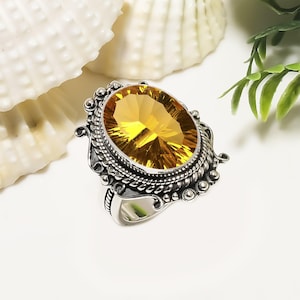 Citrine 925 Sterling Silver Ring, Gemstone Ring, Beautiful Ring, Handmade Ring, Adjustable Ring, Designer Ring, Women Ring, Gift For Her
