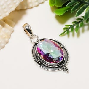 Rainbow Mystic Fire Topaz 925 Sterling Silver Pendant, Gemstone Pendant, Handmade Pendant, Elegant Pendant, Women Pendant, Designer Pendant