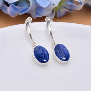 Kyanite Drop Earrings: Handmade Sterling Silver Dangle Gemstone