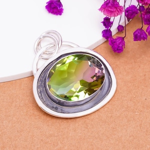Bio Green Tourmaline 925 Sterling Silver Pendant, Gemstone Pendant, Unique Pendant, Handmade Pendant, Designer Pendant, Anniversary Gift