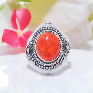 Sponge Coral Ring, 925 Sterling Silver Ring, Gemstone Ring, Dainty Ring, Girls Ring, Adjustable Ring, Unique Ring, Birthday Gift