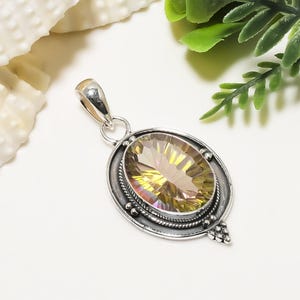 Golden Rainbow Mystic Fire Topaz 925 Sterling Silver Pendant, Gemstone Pendant, Elegant Pendant, Handmade Pendant, Designer Pendant