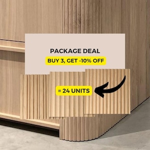 K&ouml;nnte beinhalten: Ein Paketangebot f&uuml;r Holz-Wandpaneele. Kaufen Sie 3 und erhalten Sie 10% Rabatt. Das Paket enth&auml;lt 24 Einheiten der Paneele.