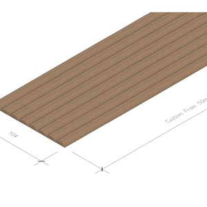 K&ouml;nnte beinhalten: Eine braune Holzlattenwandverkleidung mit abgeschr&auml;gter Kante. Die Verkleidung ist 10,4 Zoll breit und kann in der L&auml;nge von 500 mm bis 2800 mm angepasst werden.