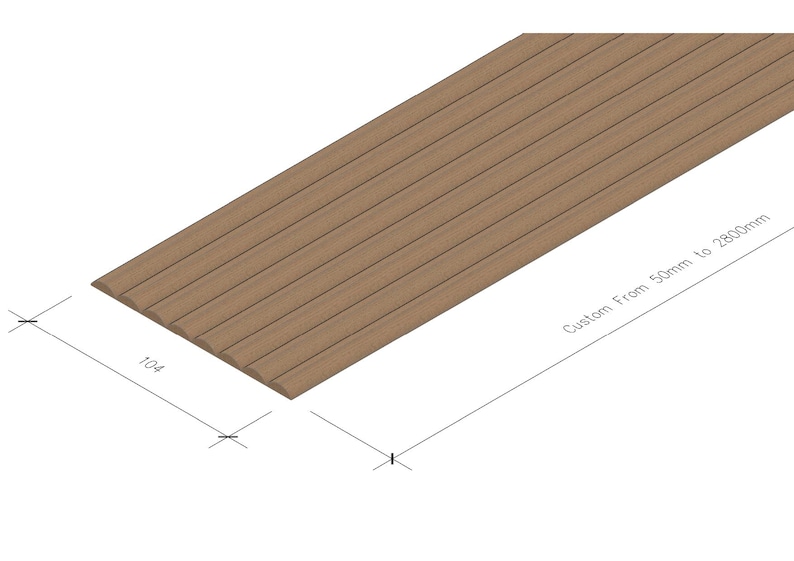 K&ouml;nnte beinhalten: Eine braune Holzlattenwandverkleidung mit abgeschr&auml;gter Kante. Die Verkleidung ist 10,4 Zoll breit und kann in der L&auml;nge von 500 mm bis 2800 mm angepasst werden.