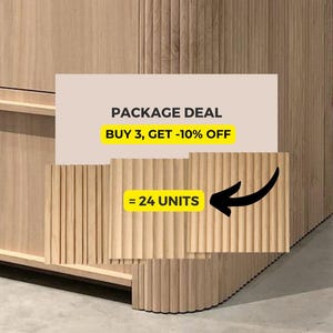 May include: A package deal for wood wall panels. Buy 3 and get 10% off. The package includes 24 units of the panels.