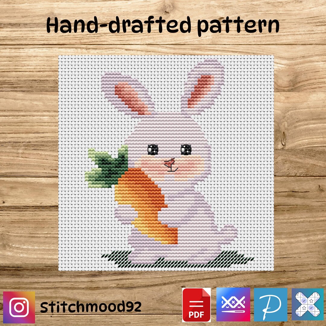 Cute Bunny Cross Stitch Pattern PDF Easter Rabbit Embroidery Kawaii ...