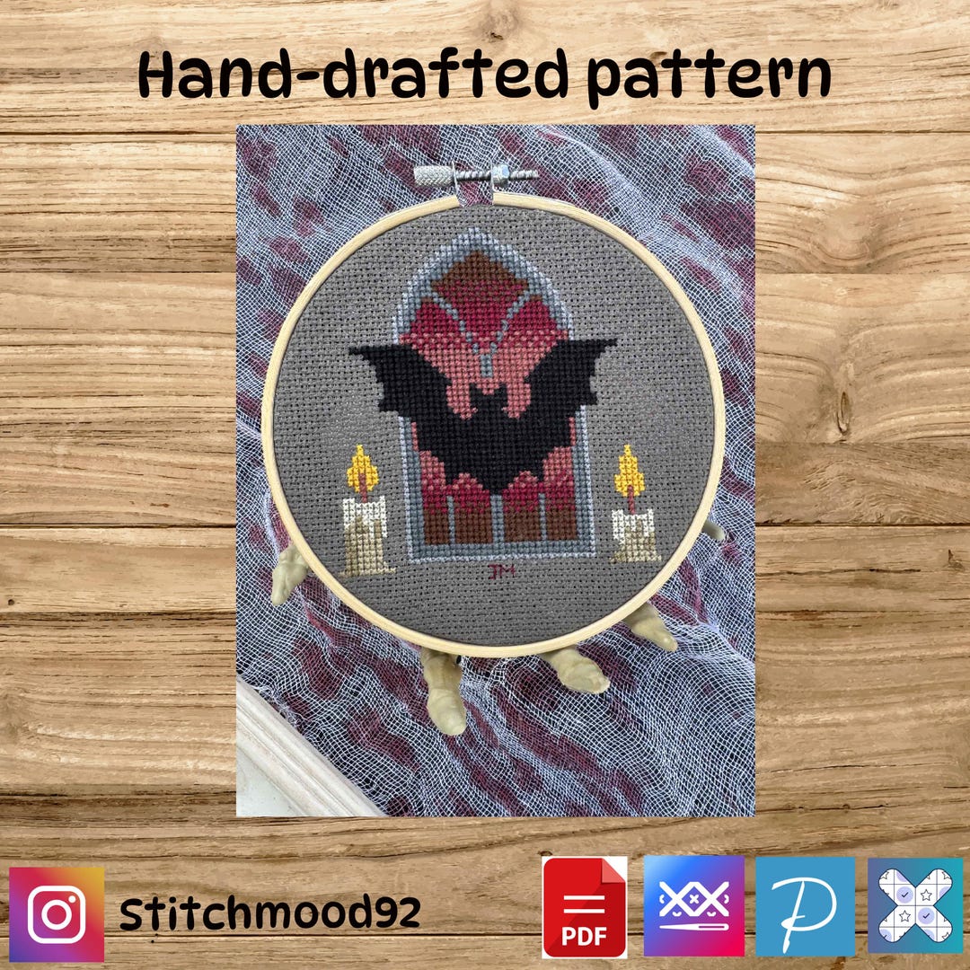 Cross Stitch Pattern “gothic Bat in the Window” | Halloween Gothic ...