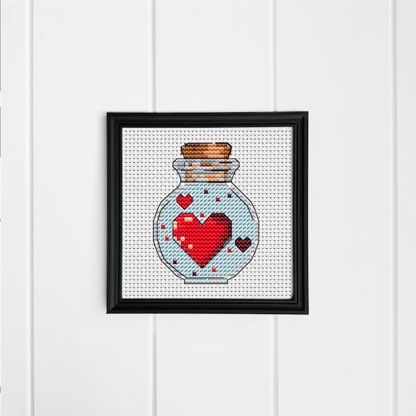 Cross stitch pattern a bottle with a heart small cross stitch pattern valentine's day cross stitch