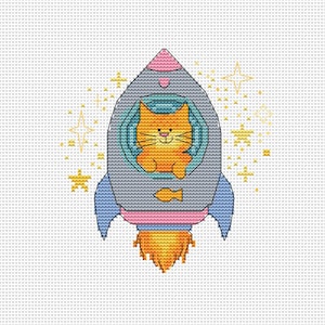 Space Meowgic Cat in Rocket Cross Stitch Pattern | Cute Astronaut Cat Embroidery | Instant PDF Download | Beginner Friendly