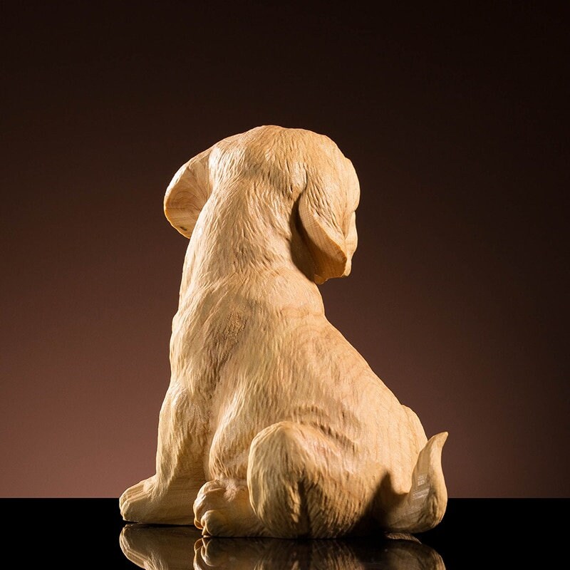 Sculpture En Bois Chiot Et Femme - Décoration Intérieure En Bois Massif, Cadeau Pour Amoureux Des Chiens, Symbole D'amitié Homme-animal