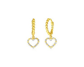 14k Two Tone Gold Beaded Hoop Earrings with Hearts