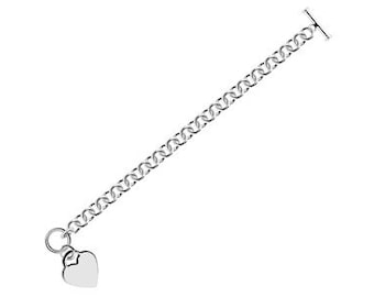 Rolo Chain Bracelet with a Heart Toggle Charm in Rhodium Plated Sterling Silver