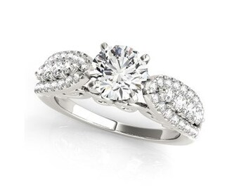 14k White Gold Multirow Shank Round Diamond Engagement Ring (1 1/2 cttw)