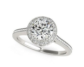 Thin Channel Set Shank Round Diamond Engagement Ring in 14k White Gold (2 cttw)