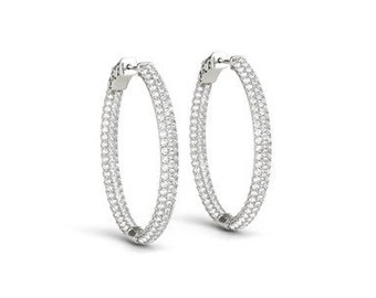 Double Sided Three Row Diamond Hoop Earrings in 14k White Gold (2 cttw)