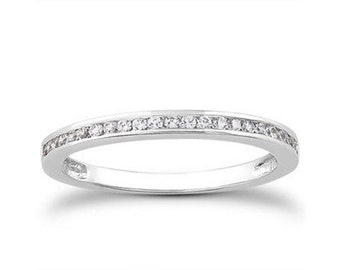 Slender Channel Set Diamond Wedding Ring Band in 14k White Gold
