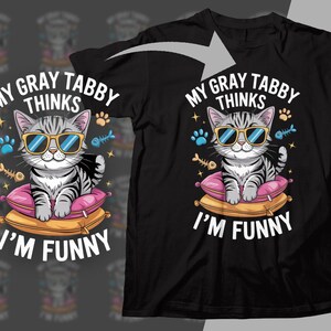 Gray Tabby Cat Digital Download, Funny Cat Art, Cat with Glasses, Pet Lover Gift, Instant Download Design for Clothing, Mugs