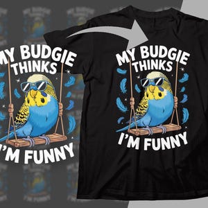 My Budgie Thinks I'm Funny Digital Download, Bird Art Print, Pet Parrot Design, Cute Animal Clipart, Swing Illustration, Gift For Bird Lover