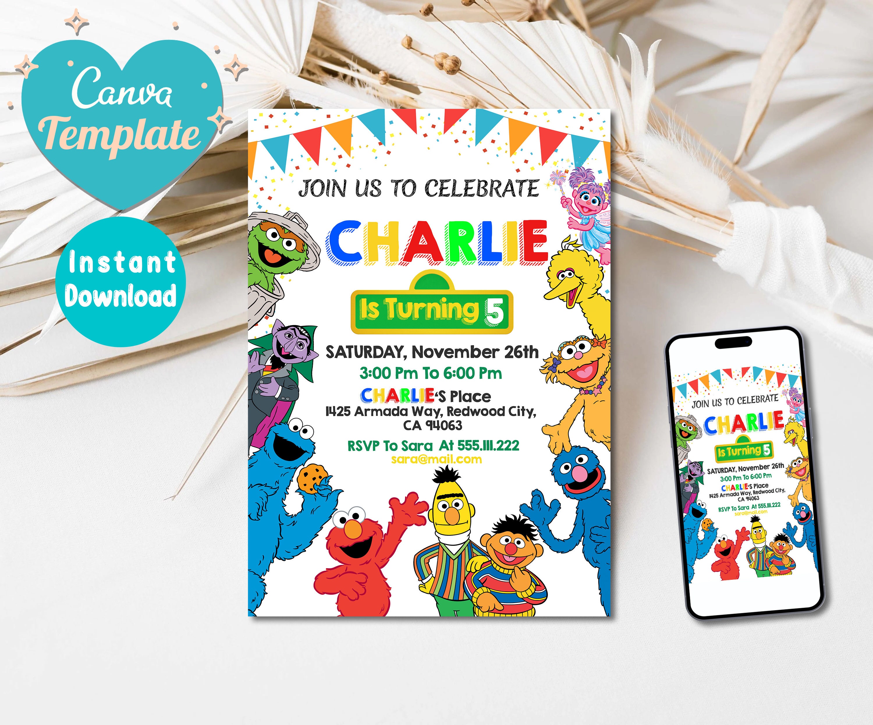 Fournitures et décorations de fête d'anniversaire Sesame Street 1er 2e deux  ans pour garçons et filles Décoration pour enfants Comprend des ballons  Bannière Cake Topper Favors - - 