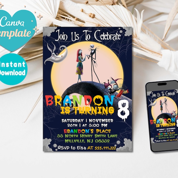Jack Skellington Birthday Invitation Etsy