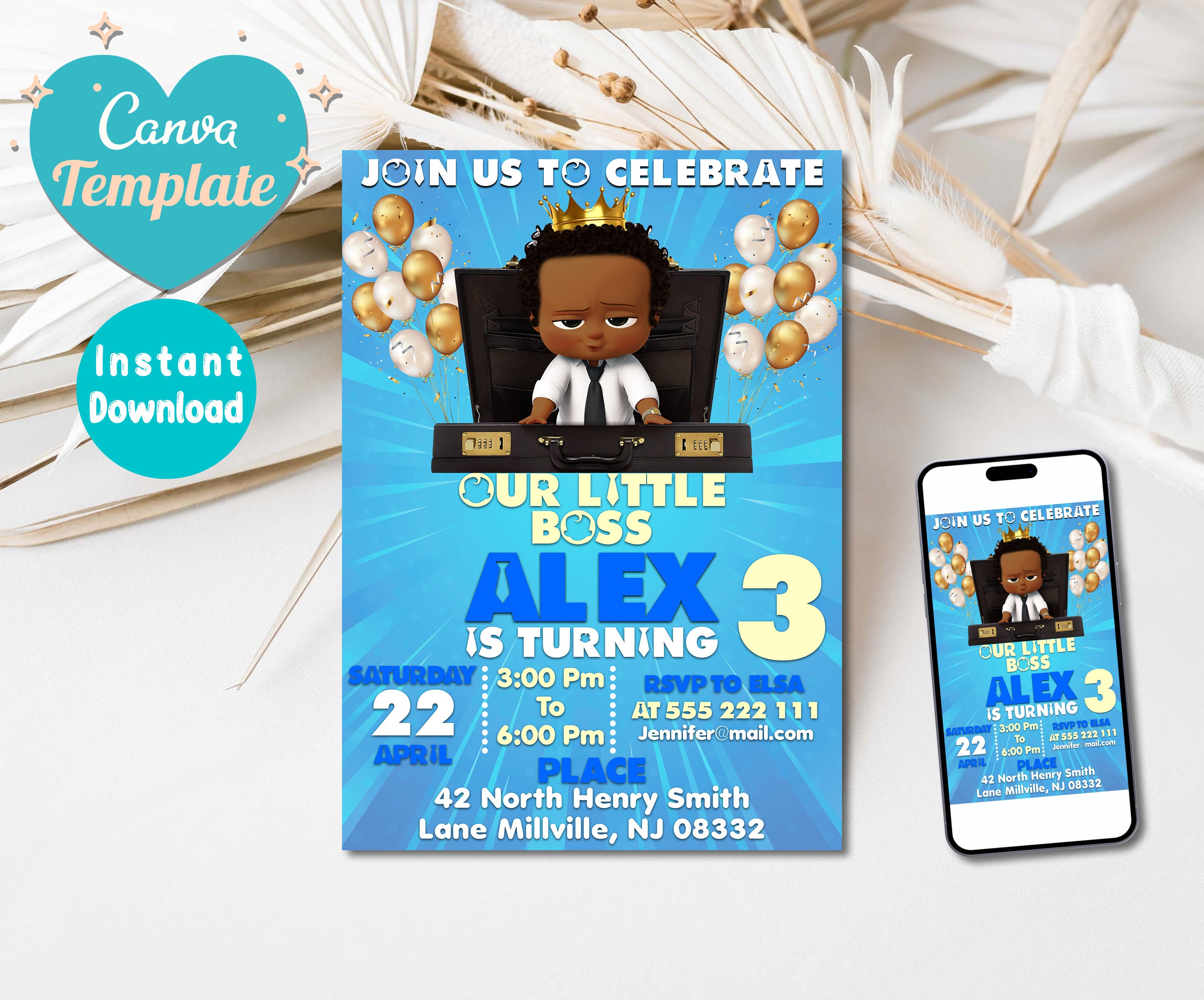 Editable Baby Boss Boy Birthday Invitation Template Boss Etsy UK