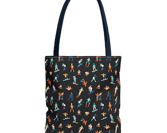 Borsa tote nera invernale per sciatori, amanti dello sci, regali invernali, sport invernali, regali per lo sci, amanti dell'inverno, borsa per la spesa