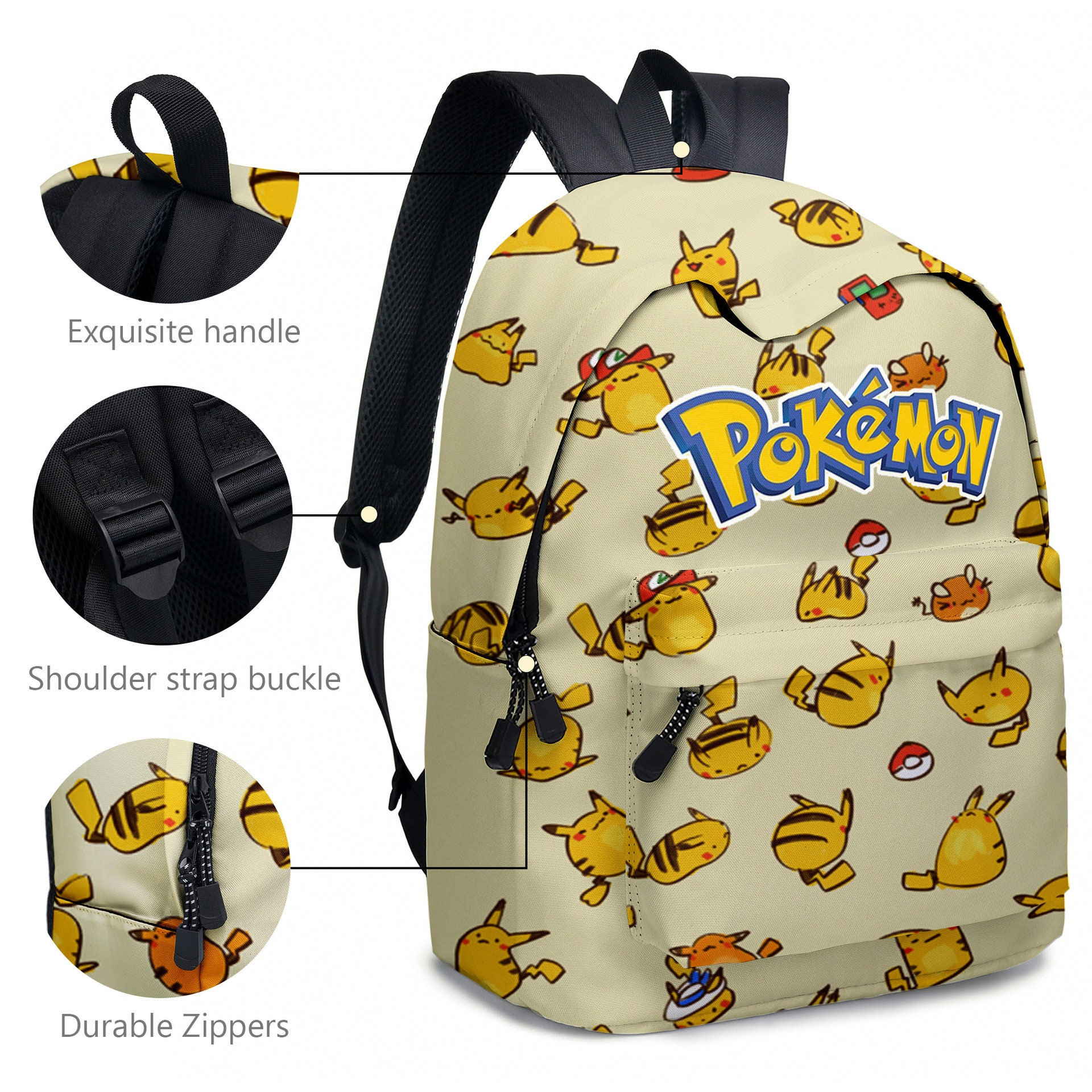 OMKARSY 3pcs Pokemon Pikachu School Backpack Lunch Box