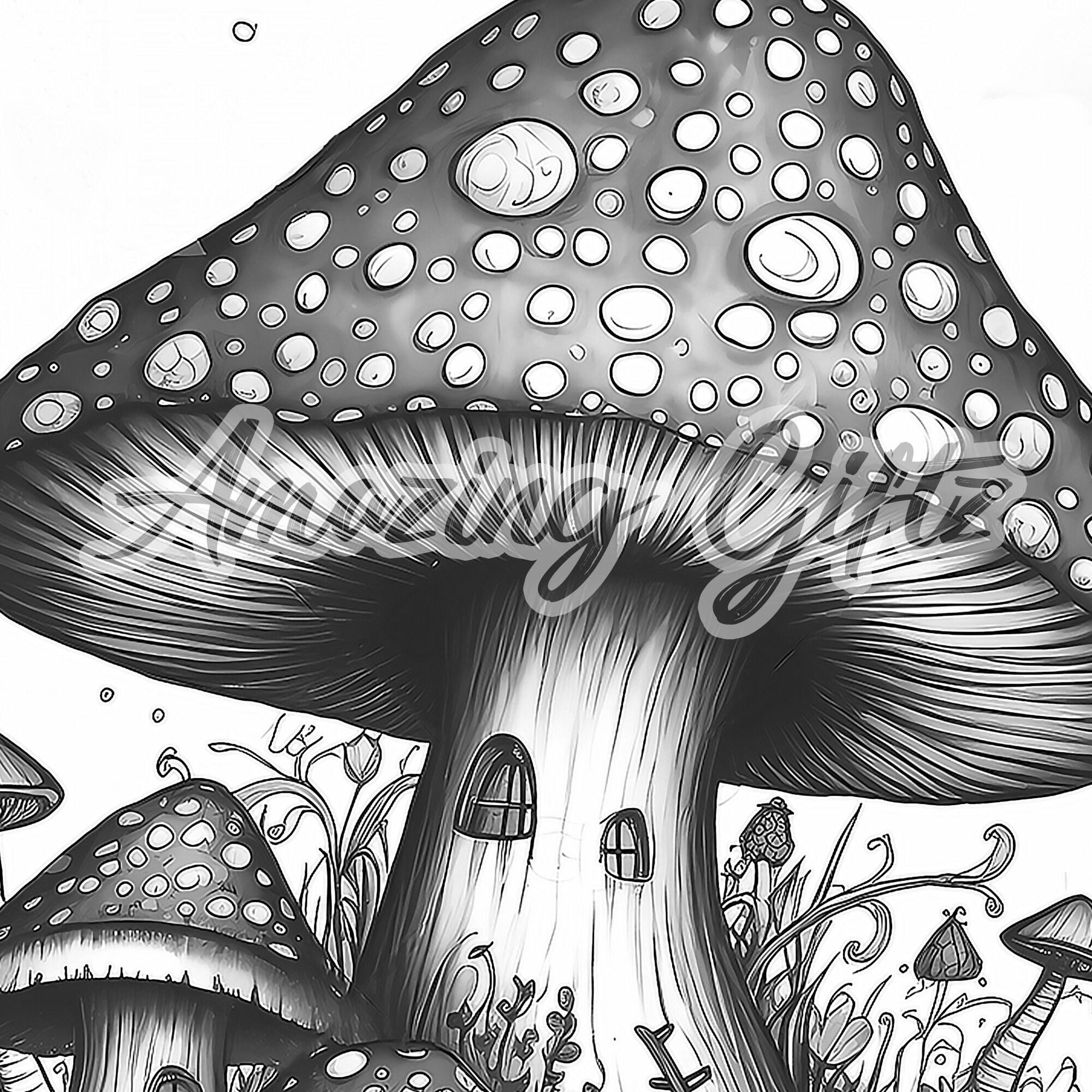 Fantasy Mushroom Coloring Page Fairy House Printable Mushroom