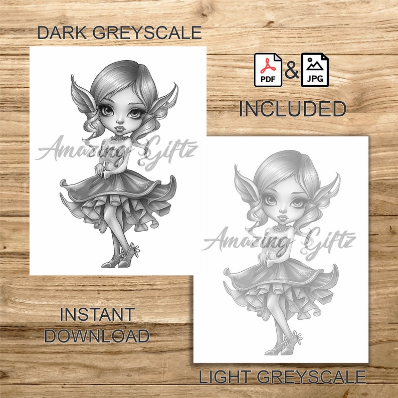 Elf Princess Coloring Page for Adults Printable Fairy Page Grayscale