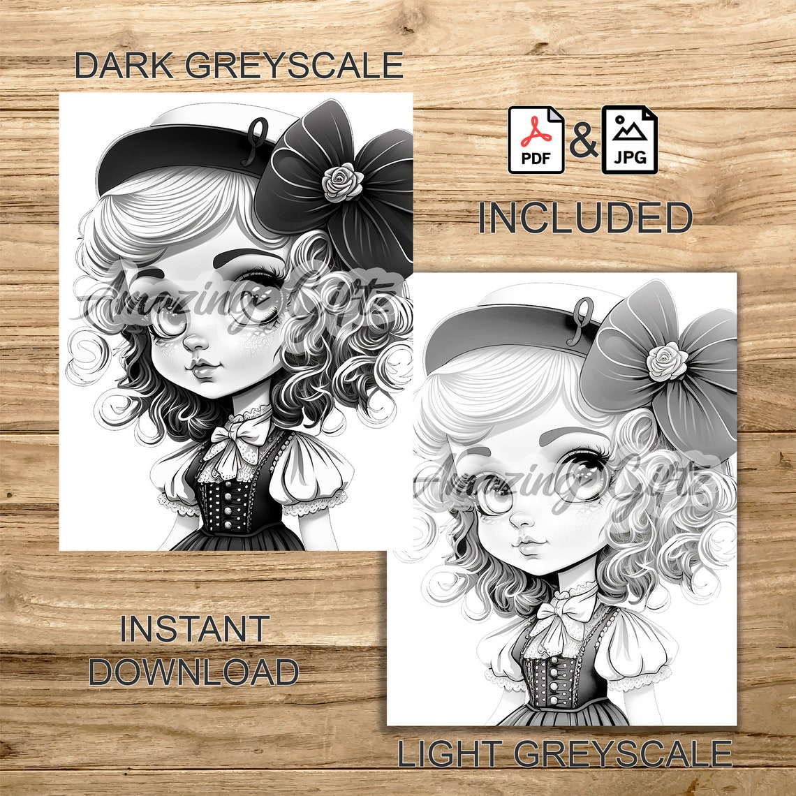 Fantasy Girl Coloring Sheet Downloadable Coloring Page Kids Greyscale