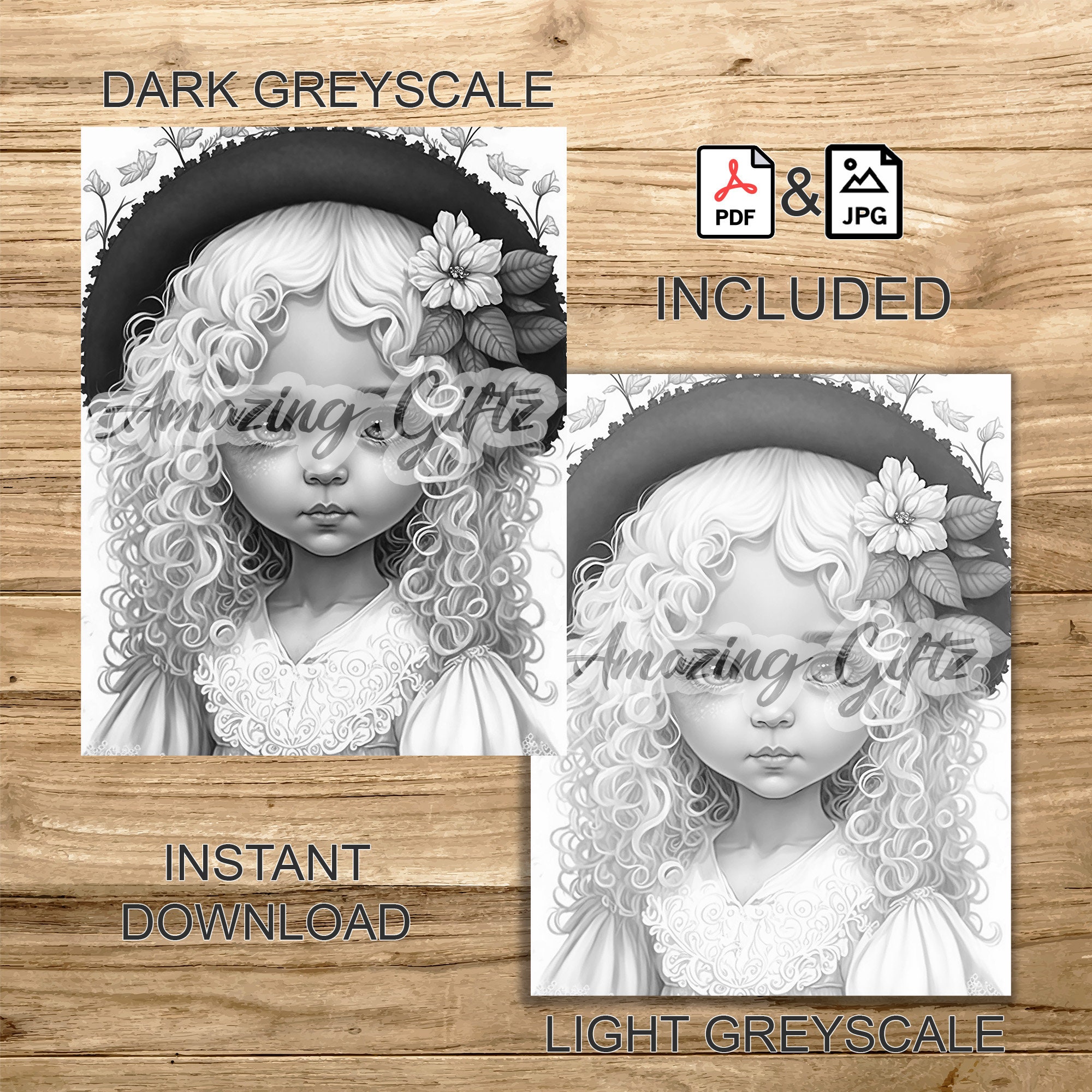 Little Kid Coloring Page for Adults Beautiful Printable Cute Whimsical Girl Grayscale Coloring ...