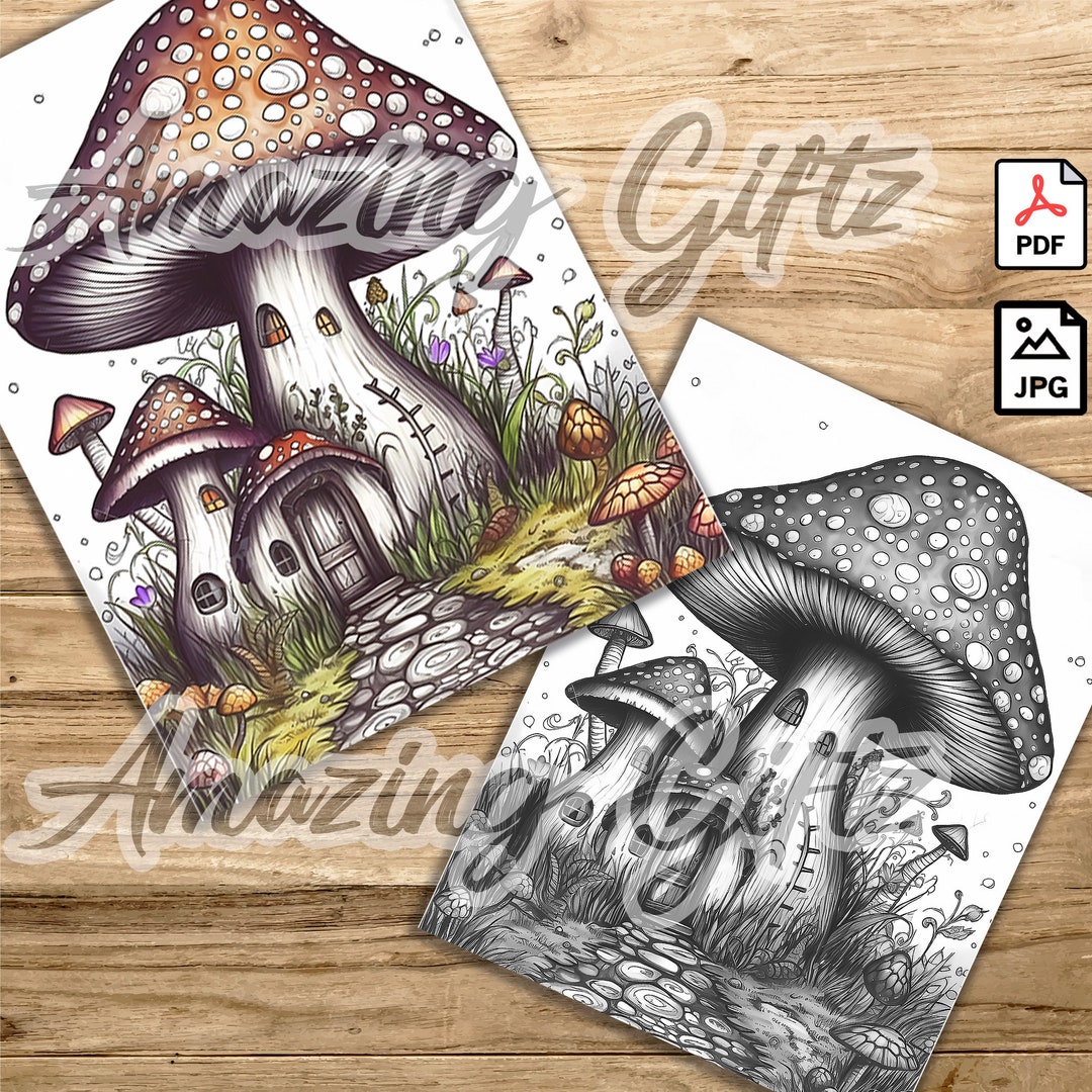 Fantasy Mushroom Coloring Page Fairy House Printable Mushroom