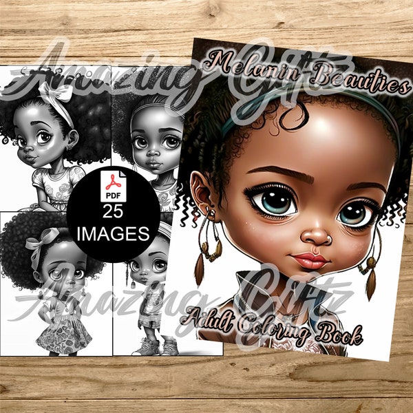 25 Page Melanin Coloring Book for Black Girls African American Coloring Book Printable Coloring Book For Adults Grayscale Procreate Digital