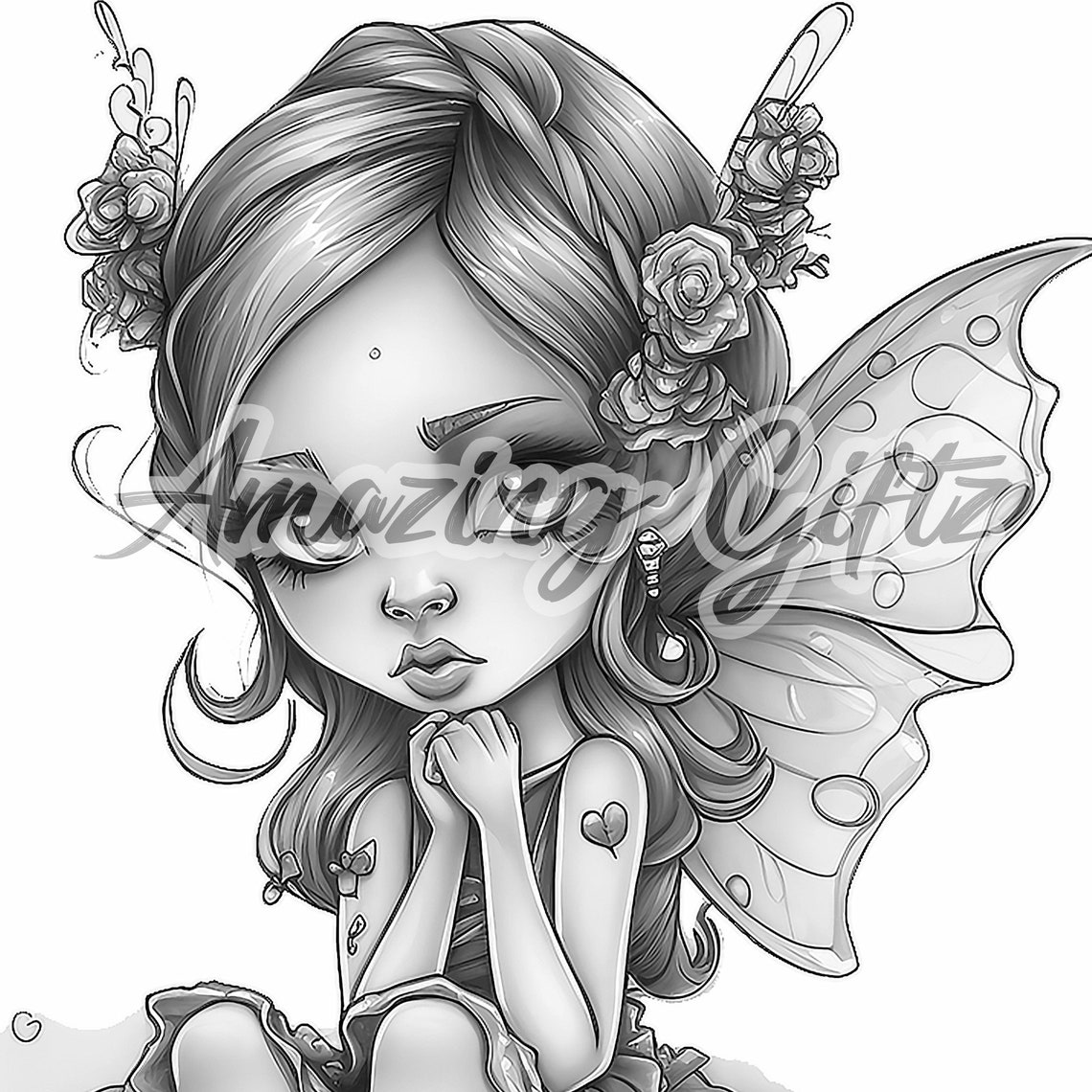 Elf Princess Coloring Page for Adults Fantasy Fairy Coloring Sheet