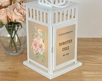 Memorial Floral Candle Lantern With Personalization, Fast Shipping For Celebration of Life or Memorial Service