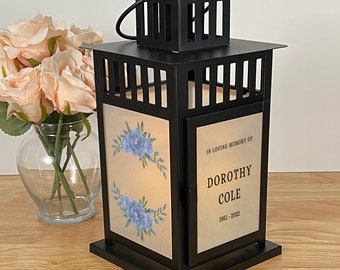 Memorial Blue Floral Circle Candle Lantern With Personalization, Fast Shipping For Celebration of Life or Memorial Service