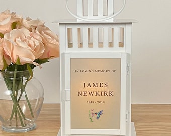 Memorial Candle Lantern With Personalization and a Hummingbird Image, Fast Shipping For Celebration of Life or Memorial Service