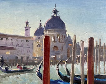 Venedig Italien Ölgemälde Grande Kanal Gondeln Sommer Handgemachtes Bild Einzigartiges Geschenk Fine Art Signierte Wandkunst Dekoration hängen Sammlerstücke