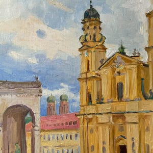 Oil Painting Original Impressionistic Cityscape Munich Germany European Architecture Church Fine Art Home Decor Wall Hanging Collectible