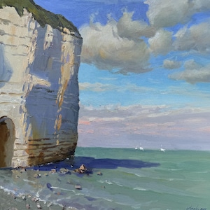 Original Oil Painting: Etretat France Coastal Landscape - Impressionistic Art
