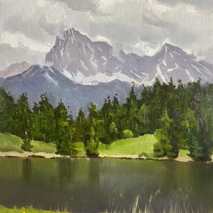 Oil Painting Original Garmisch Partenkirchen Germany Mountains Alpen Picture Impressionistic Art Signed Home Wall Decoration Handmade Canvas