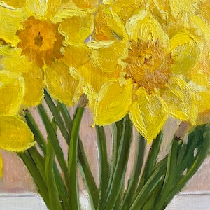 Natura morta fiori disegno a olio originale narcisi regalo classico decorazione domestica unica impressionista firmato belle arti arazzi fatti a mano immagine 8