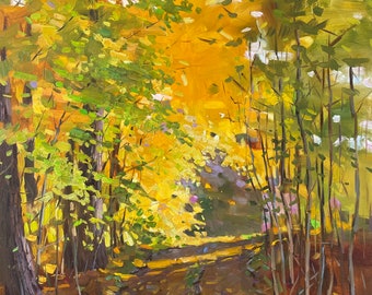 Original Oil Painting: Autumn Forest Landscape, 50x50cm, Signed