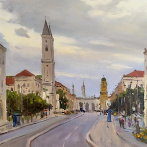Oil Painting Munich München Original City Landscape Germany Handmade Picture Unique Gift Fine Art Signed Wall Decoration Home Decor Hangings