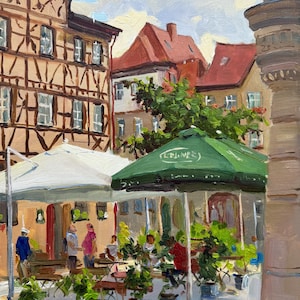 Oil Painting Original City Landscape European Architecture Bavaria Germany Fine Art Summer View Travel Plein Air Home Decor Wall Hanging