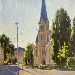 OIL PAINTING CITY Original Canvas Cityscape Germany Forchheim Church Unique Gift Fine Art Signed Wall Art Home Decor Collectibles Present