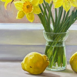 Natura morta fiori disegno a olio originale narcisi regalo classico decorazione domestica unica impressionista firmato belle arti arazzi fatti a mano immagine 5